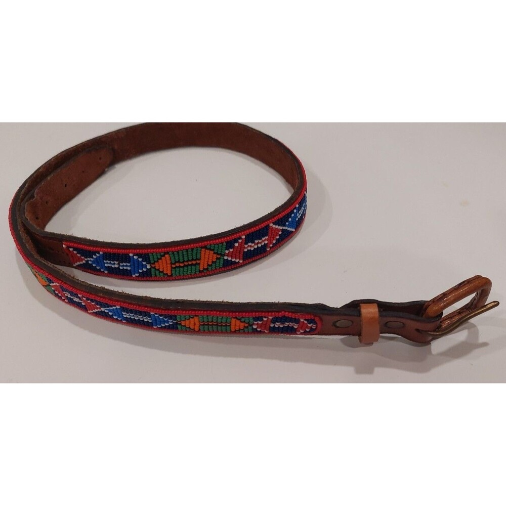 Colorful Beaded Maasai Chungwa Heandcrafted Leather Belt 38"